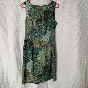 connected apparel Green and Teal Sleeveless Patterned Midi Dress